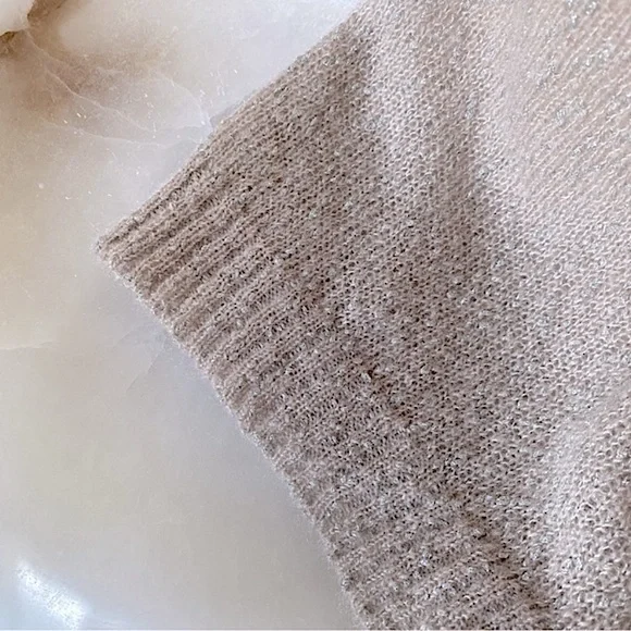 PIAZZA SEMPIONE METALLIC KNIT MOHAIR TURTLENECK SWEATER WHIMSICAL Beige Pink 42 - Picture 5 of 8